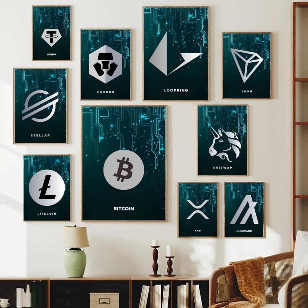 Tech Office Wall Art - Tech Circuit Crypto Symbol Poster Digital