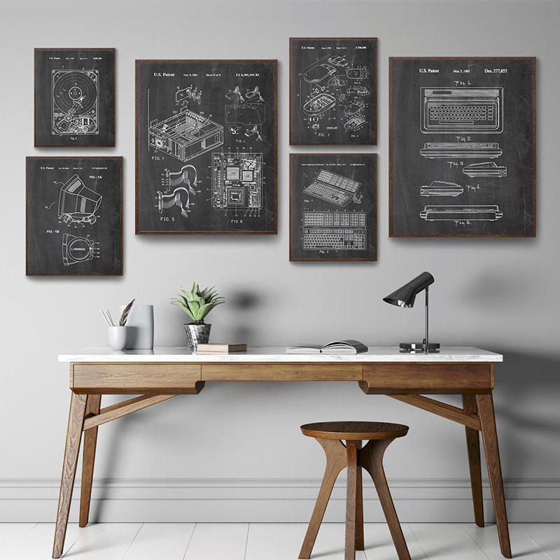 Tech Office Wall Art - 6Pcs Vintage Computer Patent Wall Art