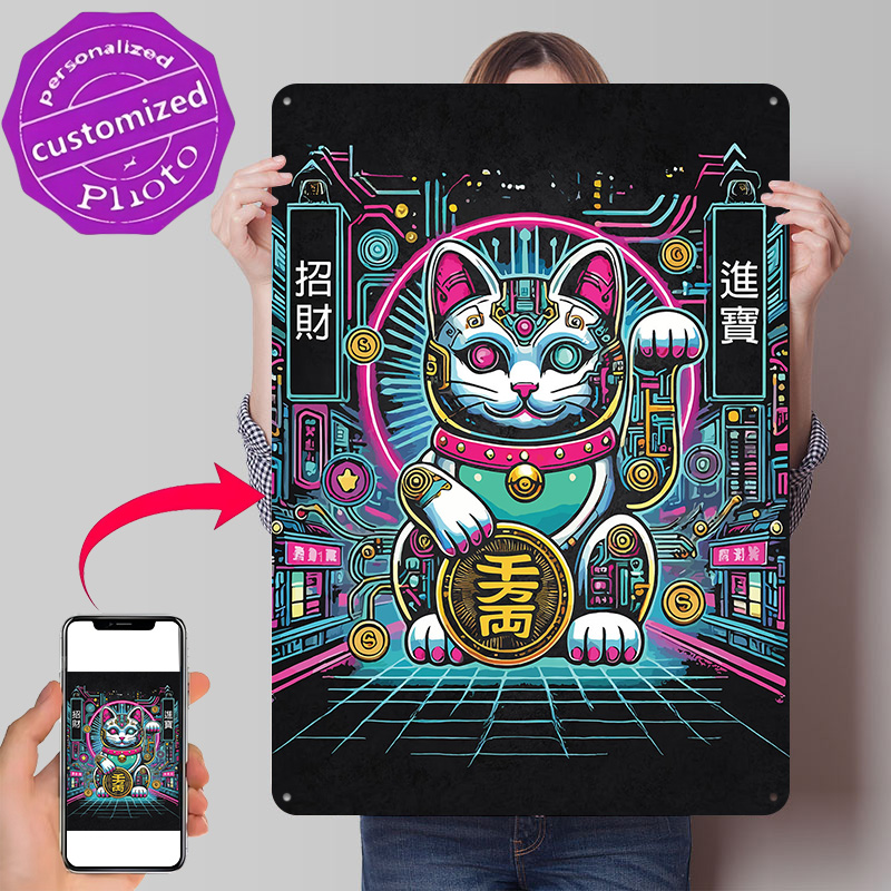 Tech Office Wall Art - Cyberpunk Maneki Neko - Tech Fortune
