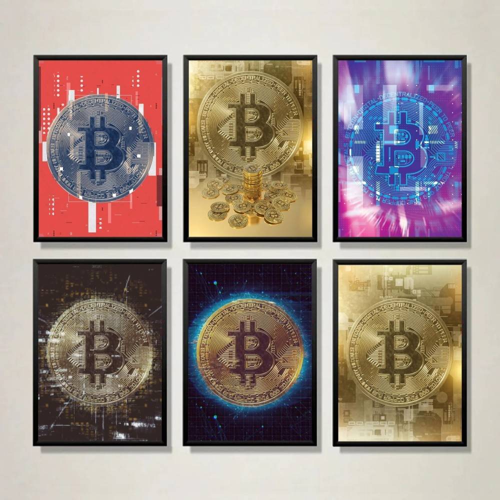 Tech Office Wall Art - Cyber Tech Circuit Golden Coin Poster
