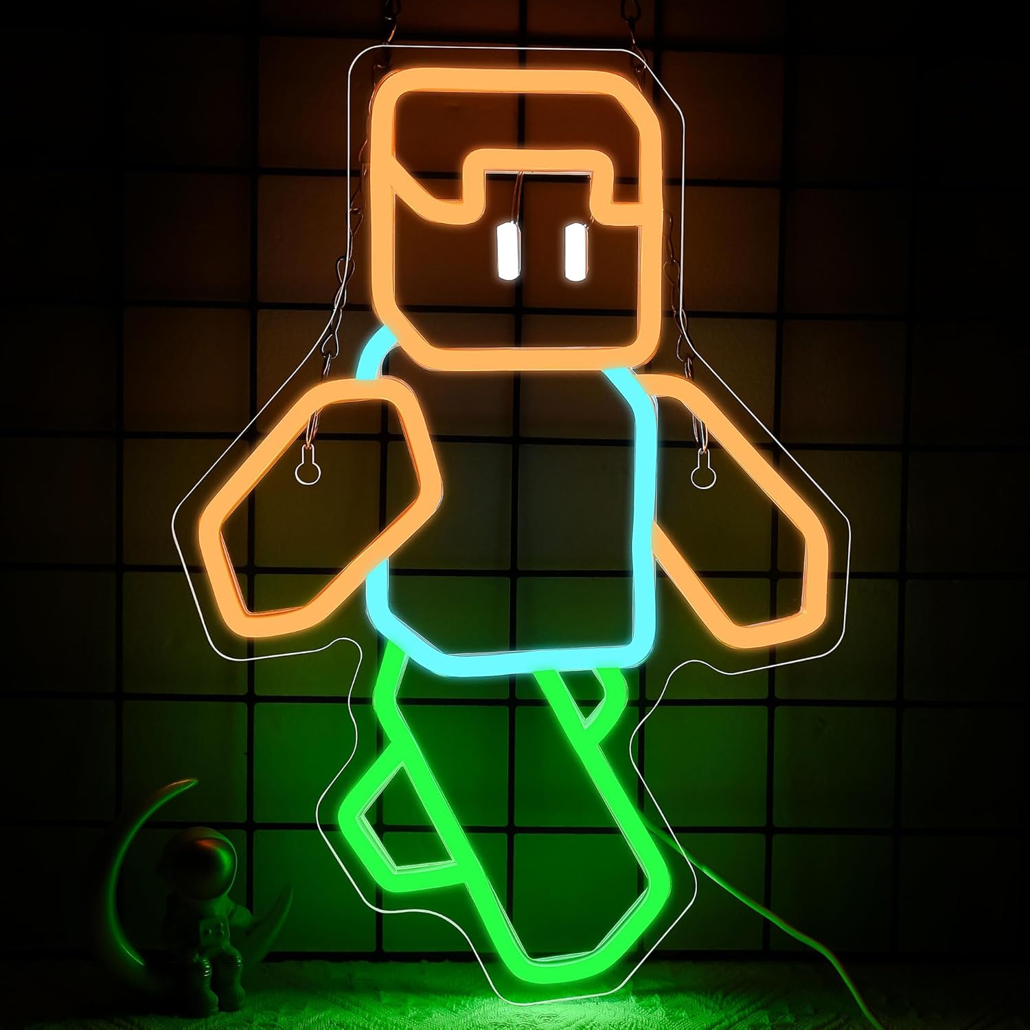 Tech Office Wall Art - Pixel Art Character Neon Sign Orange