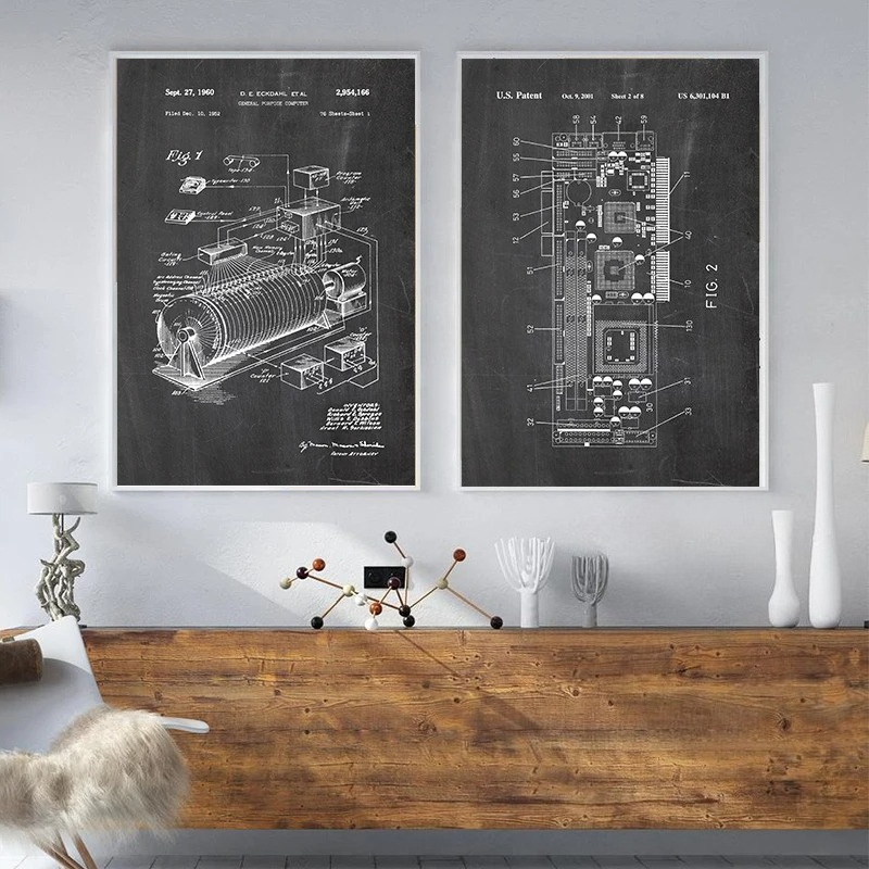 6Pcs Vintage Computer Patent W - Tech Office Wall Art review and price